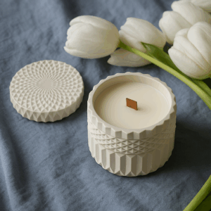 Szójaviasz gyertya fedeles kerámia tégelyben – fa kanóccal
