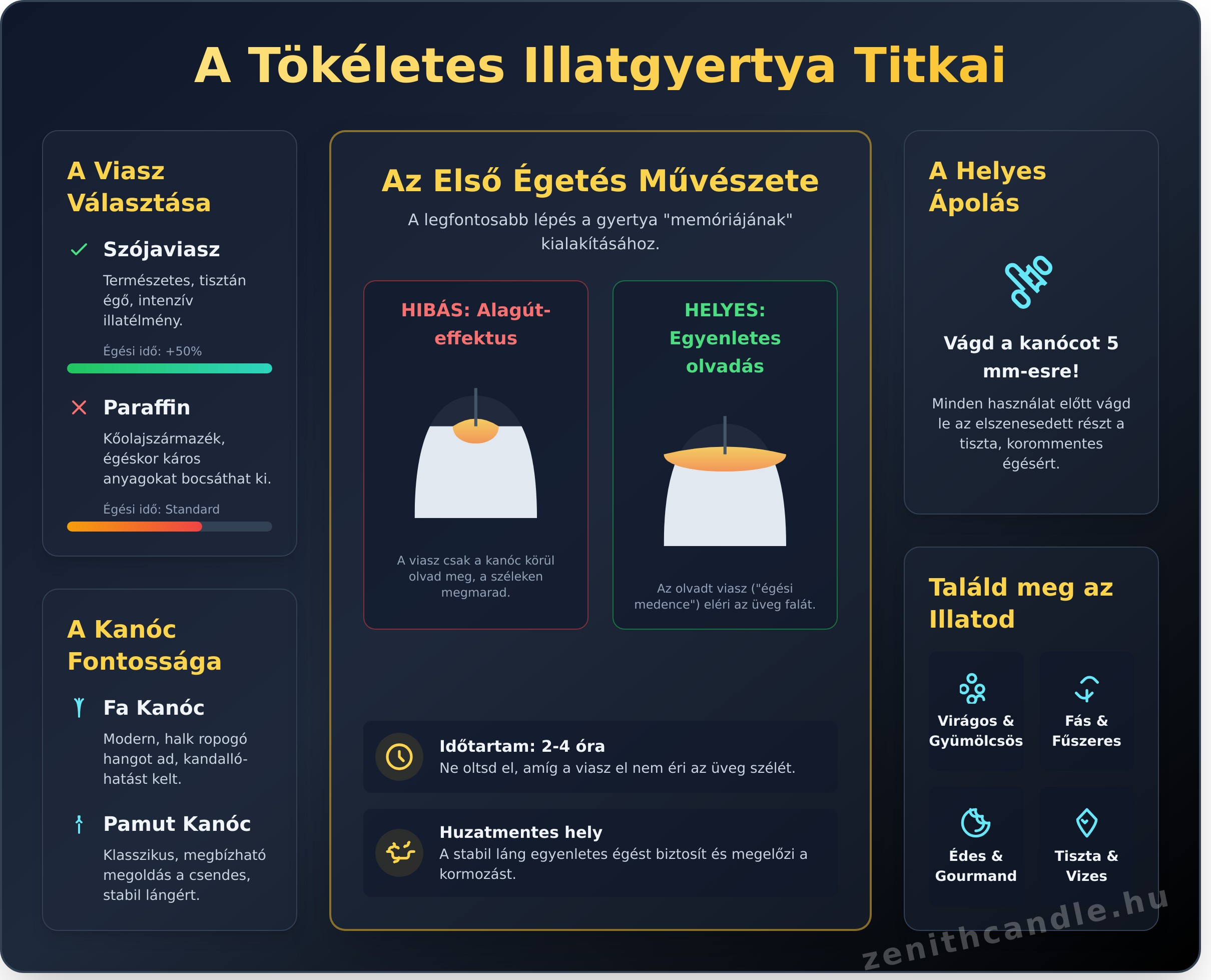 Illatgyertya Kisokos: Útmutató a tökéletes választáshoz és használathoz - Infographic